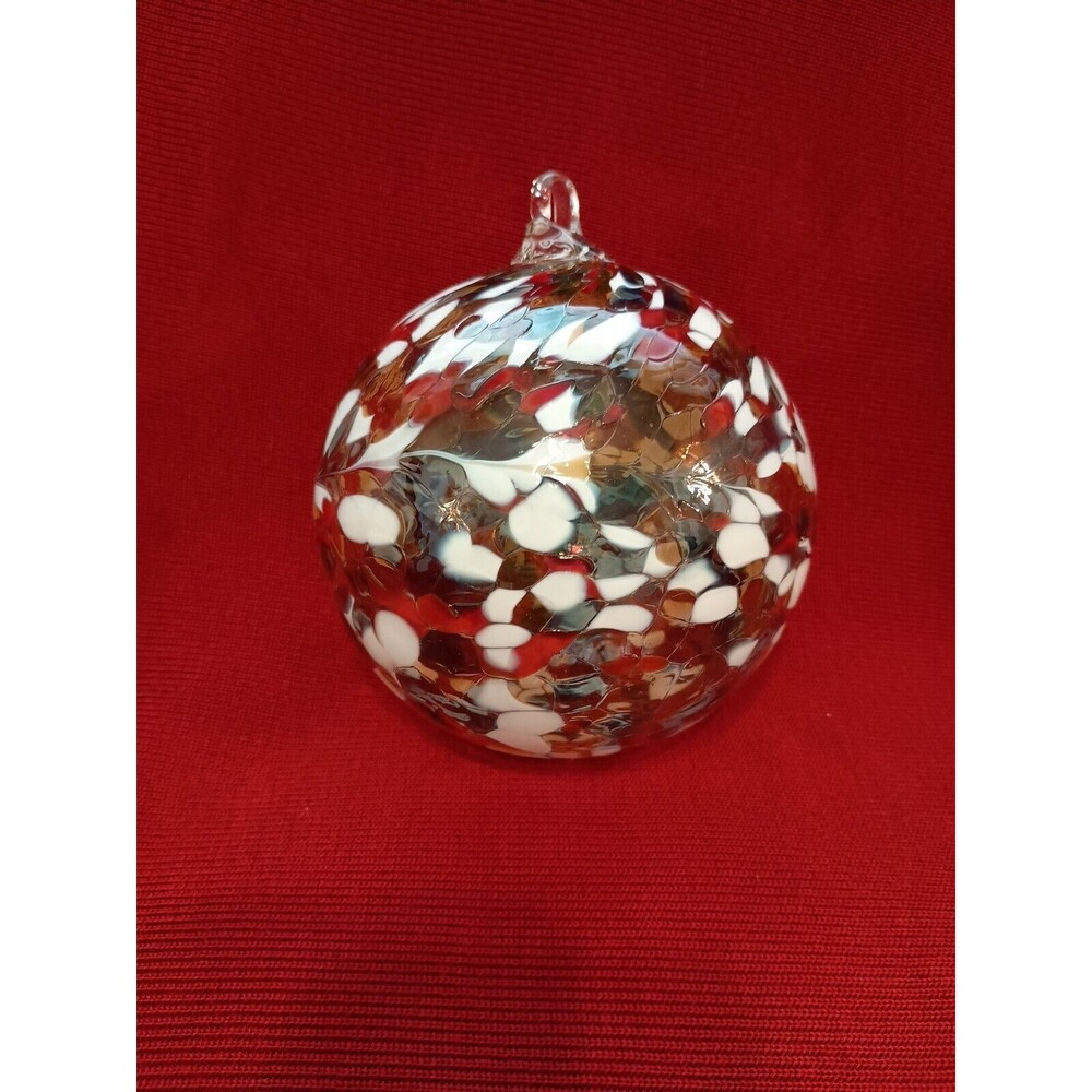 Hand Blown Art Glass Christmas Ornament Large 5.5" Red White Craft